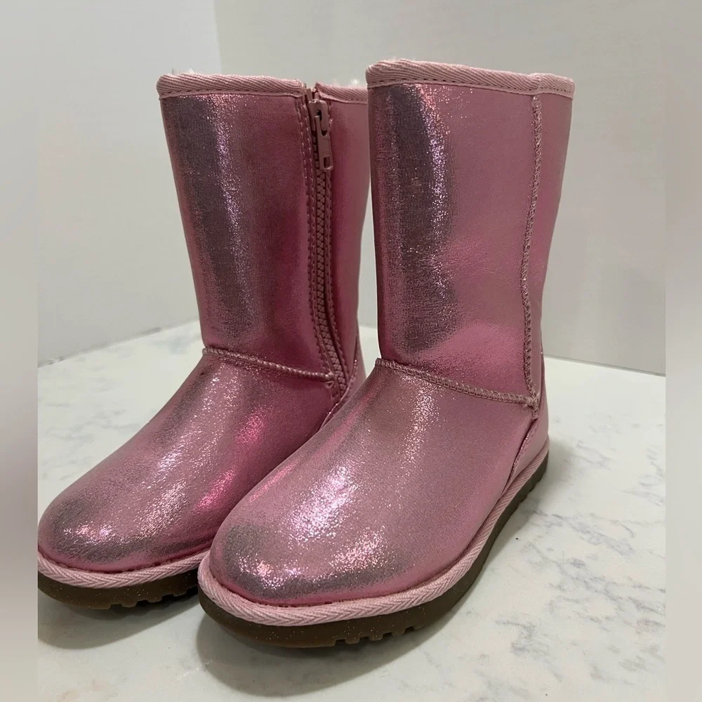 Pink Sparkly Mid-Calf Boots with Plush Finish